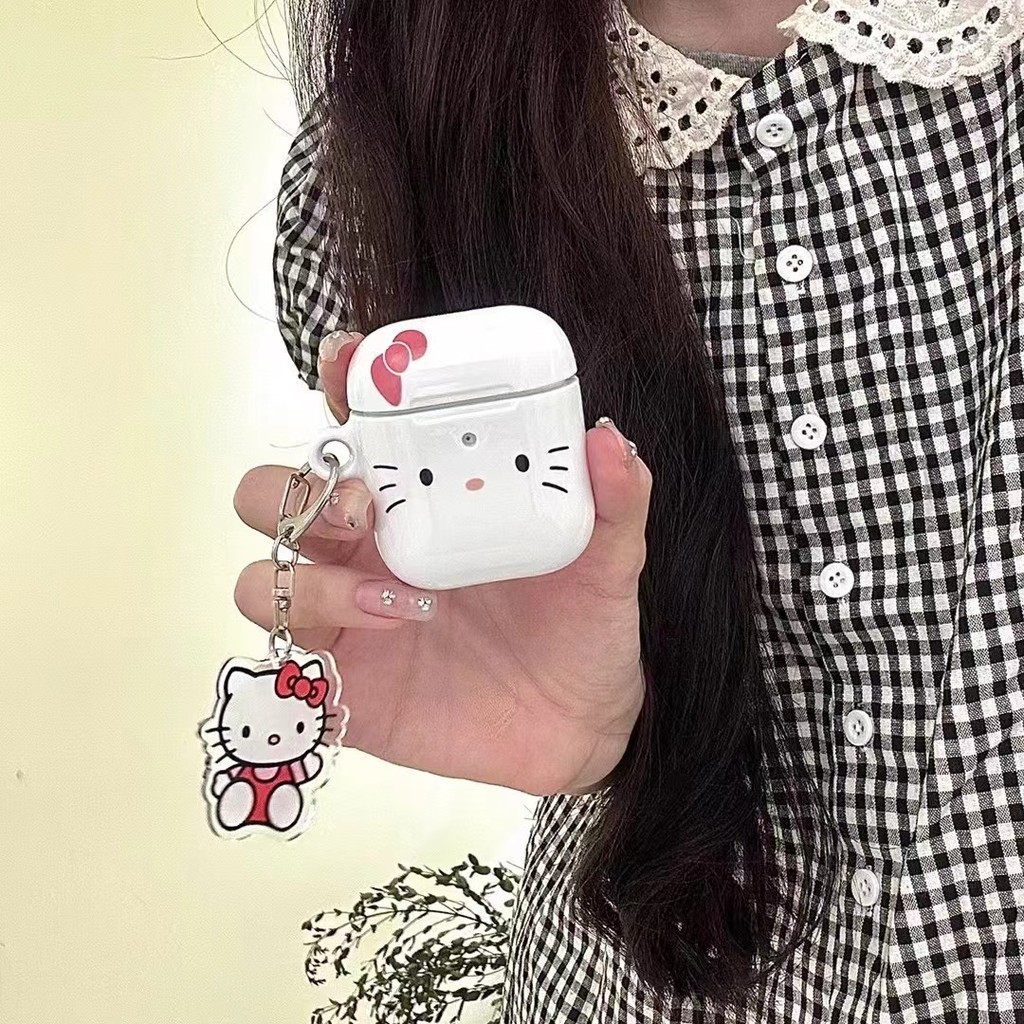 白色 Hard kitty 外殼適用於 Airpods 2 airpod3 pro pro2 可愛 Case Airpo