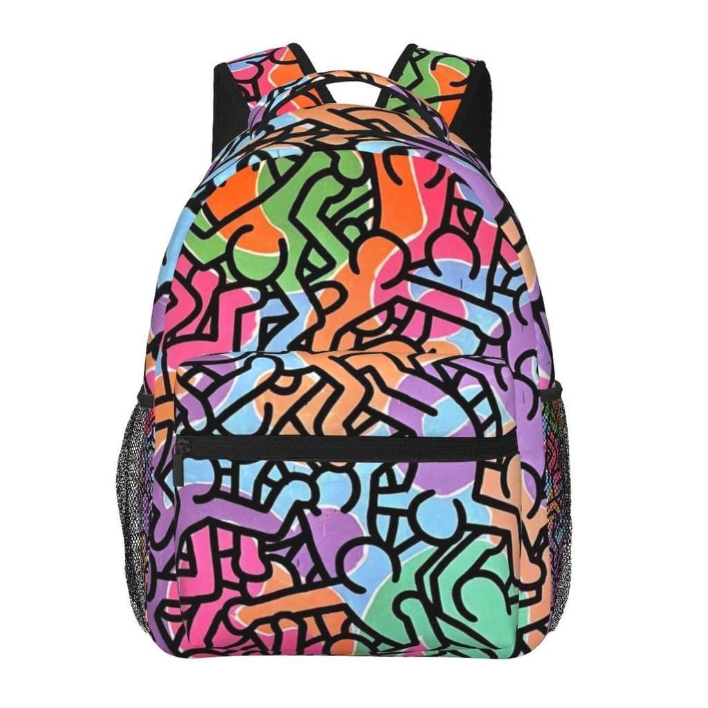 Keith Haring 中性時尚休閒背包學生書包大容量書包