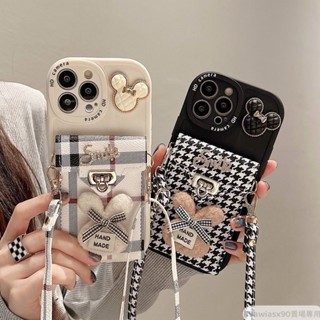 可愛蝴蝶結米奇英倫斜挎可背掛繩 蘋果14pro 手機殼 iPhone13 12 11 PRO MAX 保護殼 全包防摔殼
