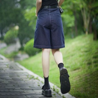 牛仔短褲 女 夏季 薄款 2023 新款 高腰 設計感小眾 直筒 五分褲 女 闊腿 中褲