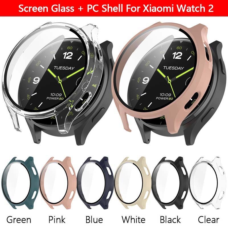 殼膜一體 適用於小米 Xiaomi Watch 2智慧手錶外殼 PC+鋼化玻璃膜 精孔全包超輕純色硬殼防摔保護套