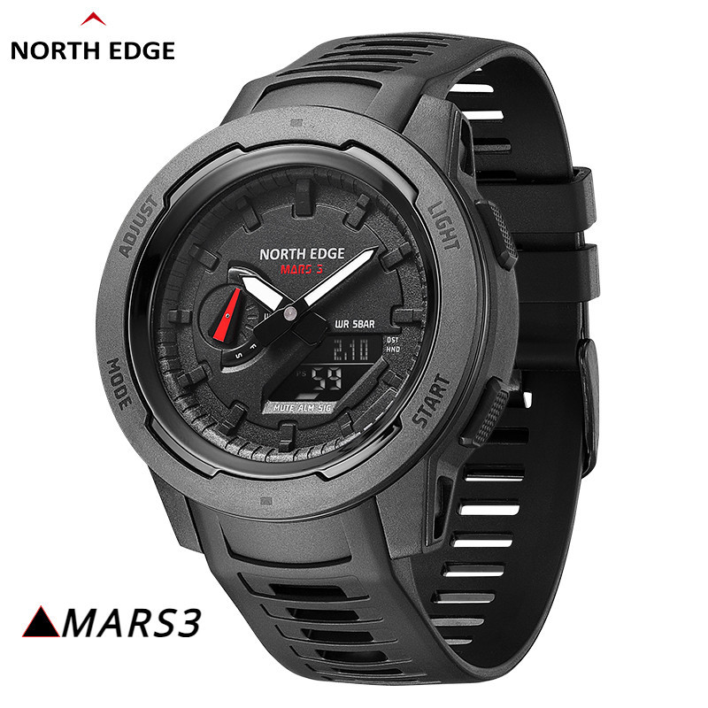 North EDGE Mars 3 男士軍用手錶數字碳纖維錶殼男士防水 50M 運動手錶世界時間 LED 手錶