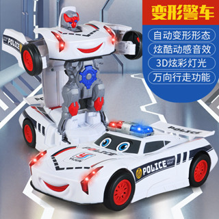 電動變形警車 發光音樂自動變形機器人萬向汽車兒童玩具車