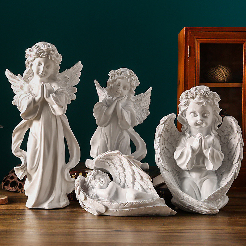 祈禱許願小天使模型石膏像婚禮佈置擺件歐式復古著飾樹脂藝術雕塑-nana0401