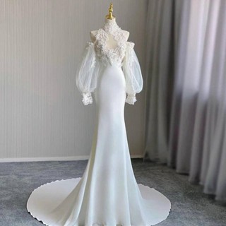 法式蕾絲 魚尾 婚紗 復古宮廷風 氣質出門紗 緞面 緊身迎賓禮服 夏百搭必備款