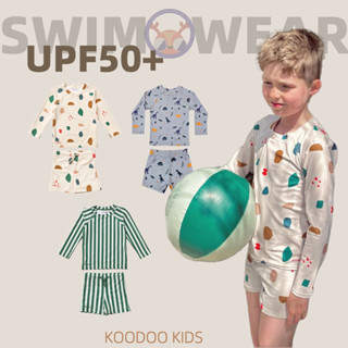 男童長袖兩件套泳衣 UPF50+ 沙灘裝條紋設計流行兒童泳裝