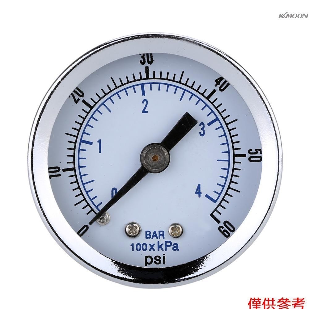 1/8" BSPT 空氣壓縮機液壓壓力表 0-60 PSI 背面安裝 40mm 錶盤