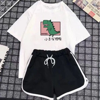 2025夏季學生兩件套套裝女寬松大碼T恤韓版ins短袖休閑運動三分褲 夏天長褲 顯瘦長褲 韓版長褲 大尺碼褲子