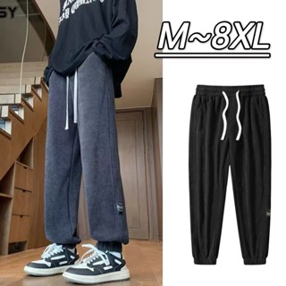 🔥48H出貨 M-8XL 韓系簡約大尺碼燈芯絨褲男 慢跑長褲 刷毛加厚保暖休閒褲 鬆緊繩 男生秋冬運動褲 加大尺碼