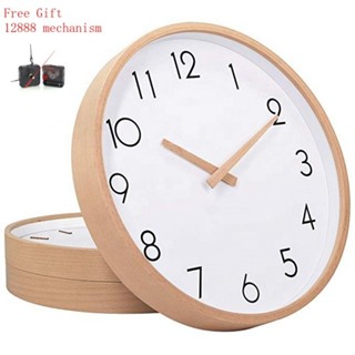 簡約掛鐘北歐 鐘錶木頭靜音實木藝文木質掃描時鐘設計