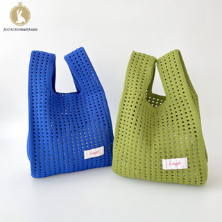 [JFFE] 韓國鏤空針織標籤手提包女士時尚純色手提包手提包 REE
