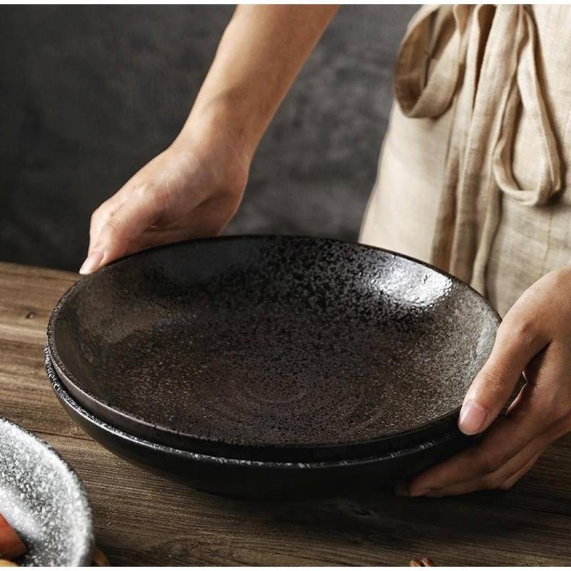 日式餐具加厚深圓盤陶瓷菜盤子早餐盤碟子和風家用碗盤碟套裝