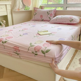 【100%純棉】粉色鬱金香印花床包 精梳棉床單 床罩單人/雙人 加大床包 床墊保護套 精梳棉枕頭套