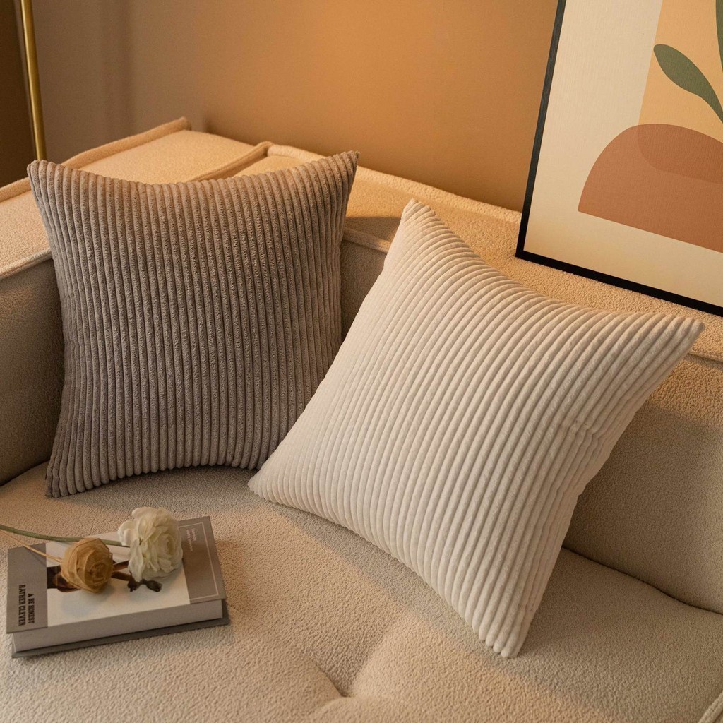 素色燈芯絨長方形抱枕枕套客廳沙發抱枕靠枕含枕芯