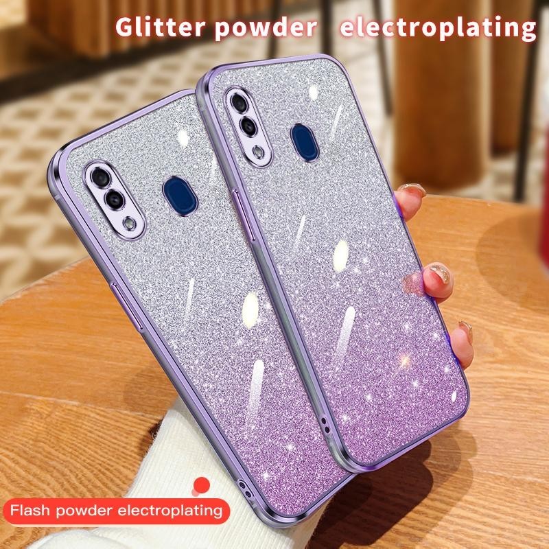 SAMSUNG 適用於三星 Galaxy A20 A 20 SM-A205F 手機殼軟矽膠邊緣電鍍 Bling TPU