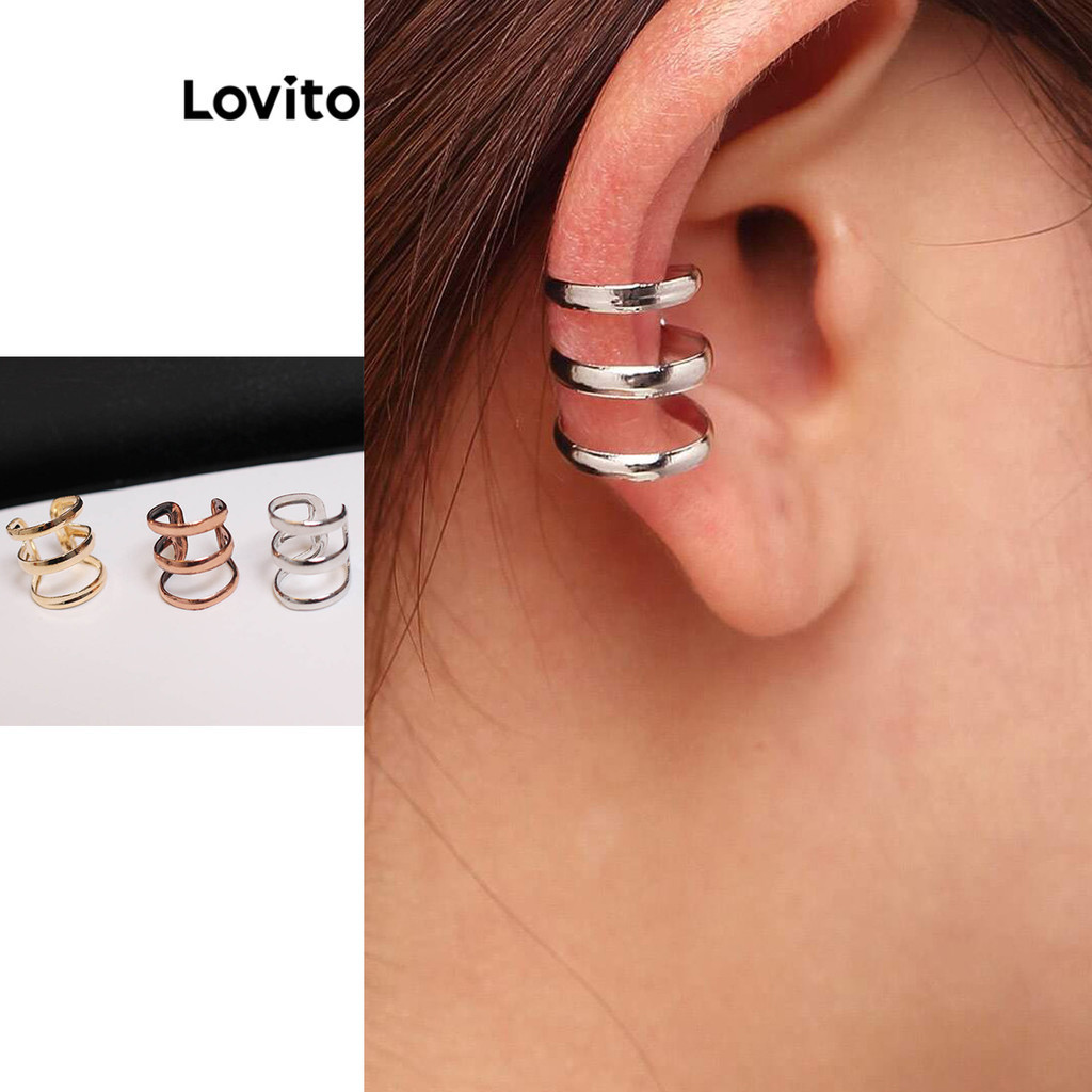Lovito 女士休閒素色金屬耳環 LFA20163