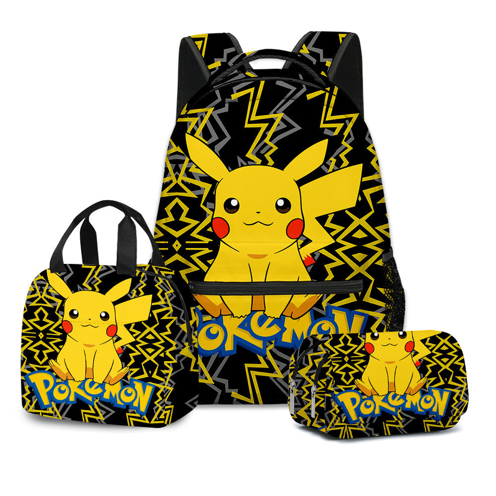 【現貨】新款pikachu寵物精靈pokemon皮卡丘學生書包背包午餐包筆袋三件式潮