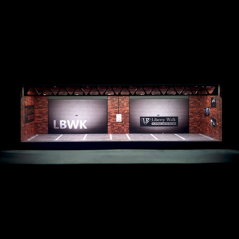【現貨】場景模型 1/64 LBWK主題停車場 車庫 小比例車模收納櫃 帶防塵燈光