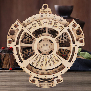 木質機械齒輪轉動萬年曆拼裝模型北歐桌面創意擺吊飾 禮品diy玩具
