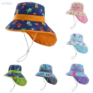 Inn 兒童沙灘披肩帽子夏季防曬帽子男孩女孩可愛印花帽子