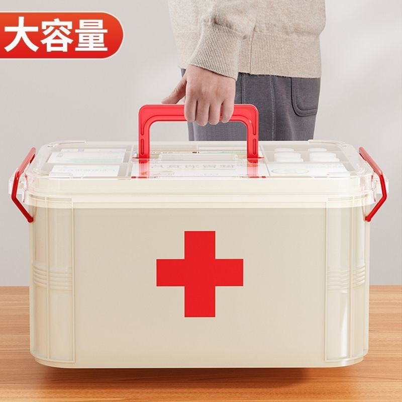 ‹藥箱收納盒›現貨 醫藥箱家庭裝透明藥箱雙層大容量藥品收納盒便攜應急救箱醫療箱