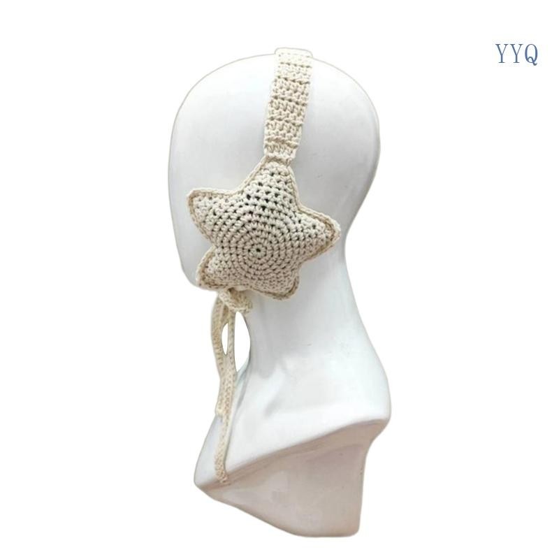 Yyq 成人青少年針織星形耳罩冬季防風純色耳罩