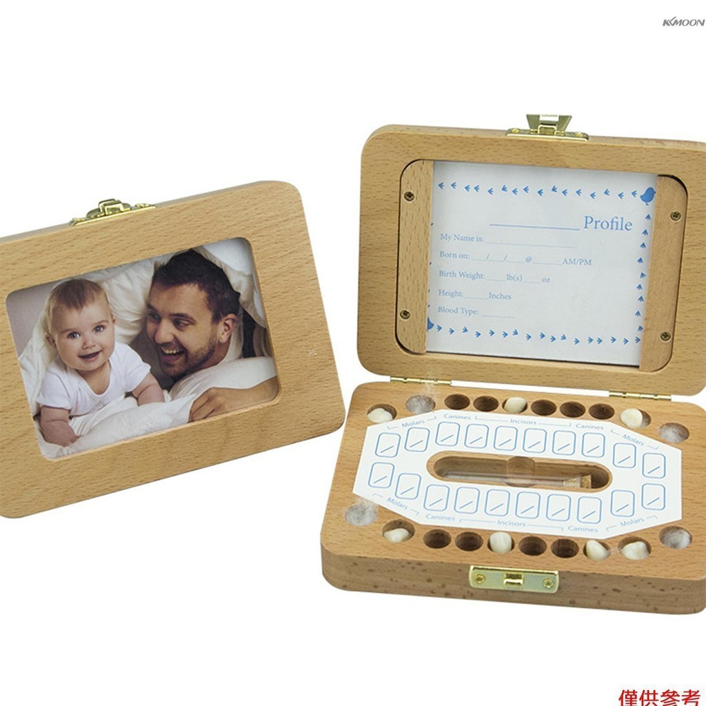 嬰兒牙盒木製牙科屋兒童嬰兒牙齒掉落盒 hoto 框架牙齒毛髮存儲容器支架保護器紀念盒帶各種配件