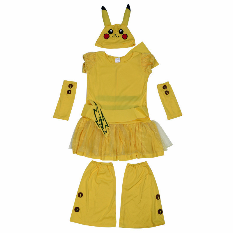 跨境新款可愛皮卡丘裙裝兒童角色萬聖節cosplay裝扮表演表演服裝