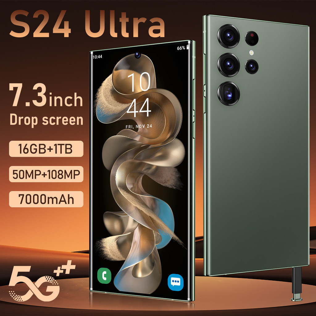2024全新爆品智能手機S24 Ultra真4G 真穿孔7.3大屏1300萬像素 3+64真八核手機 帶play商店