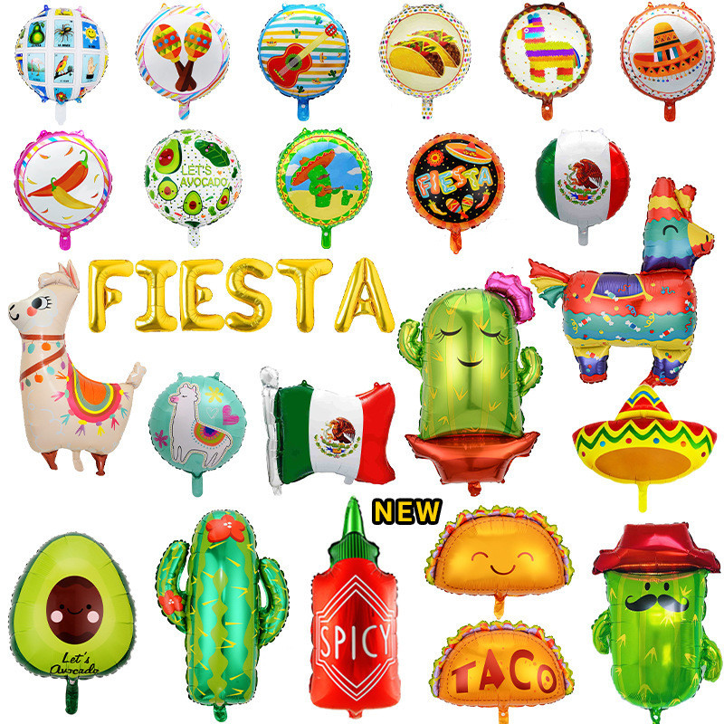 【满99免运】仙人掌氣球嘉年華派對裝飾鋁膜墨西哥捲餅TACO氣球FIESTA套裝