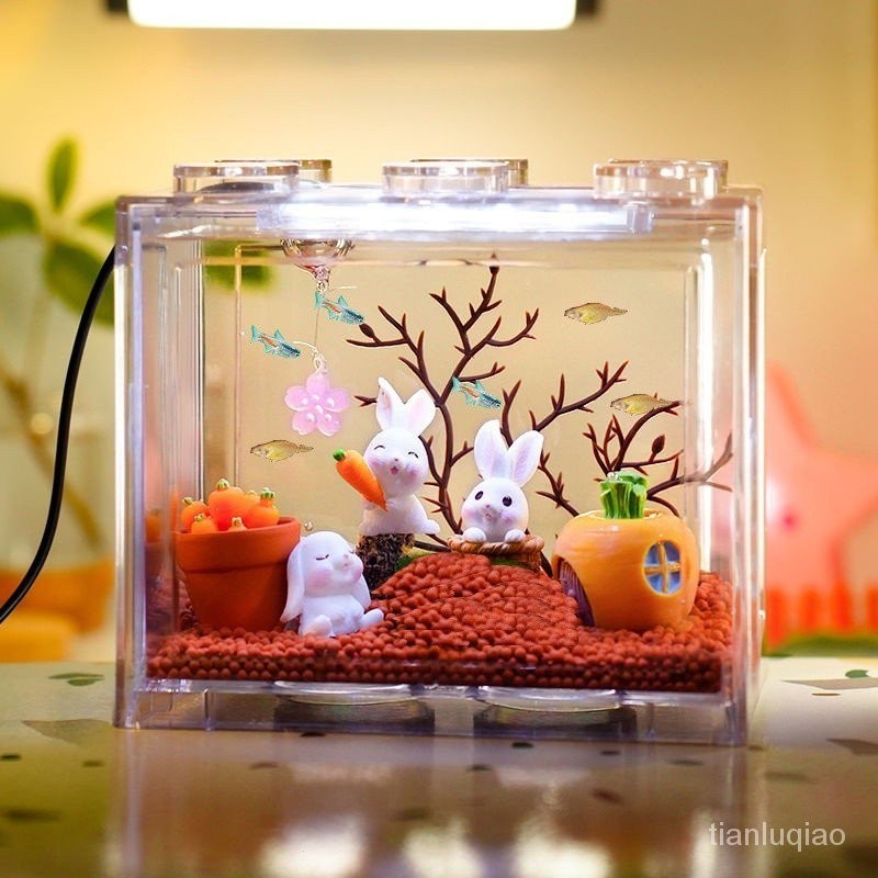 【In stock】Diy創意生態瓶造景小魚缸造景 迷你魚缸造景 創意小魚缸 桌面生態小魚缸 桌面觀賞迷你魚缸 DIY魚