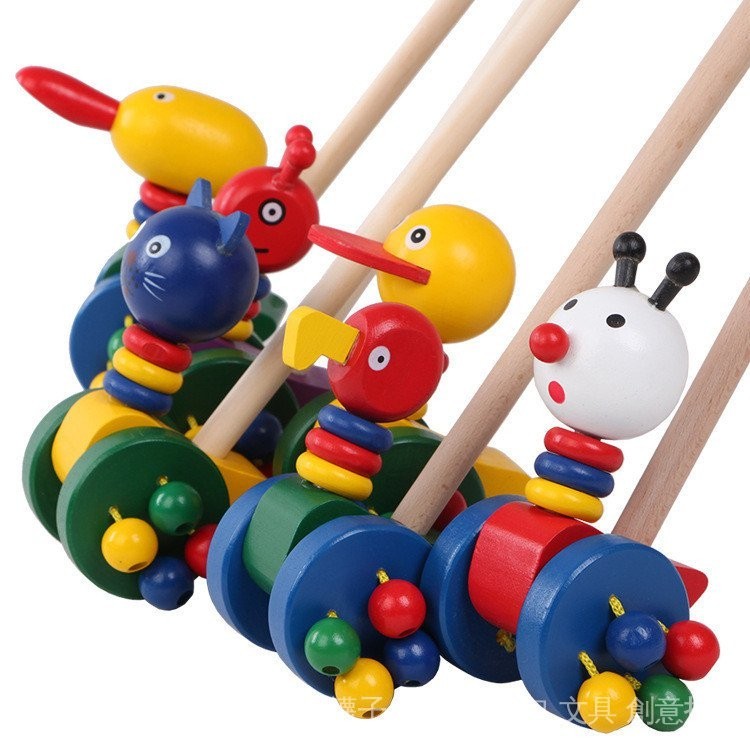 ❤️🌟益智玩具【24H出貨】🌟❤️木製兒童小號大號益智玩具推杆 卡通動物推車 寶寶小推車玩具