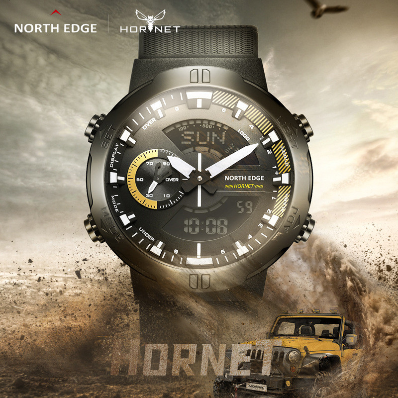【現貨】NORTH Edge【2022新款】hornet 男士運動手錶雙時報警數字手錶【專業戶外運動手錶】