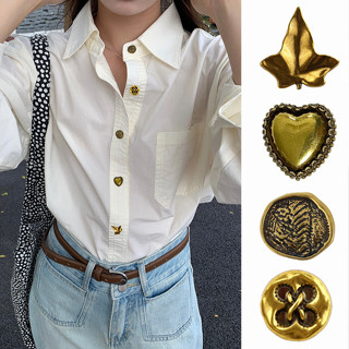BFXDG 10件/套 金色復古異形金屬鈕扣縫紉用品時尚毛衣小外套西裝大衣裝飾心形太陽樹葉造型鈕扣