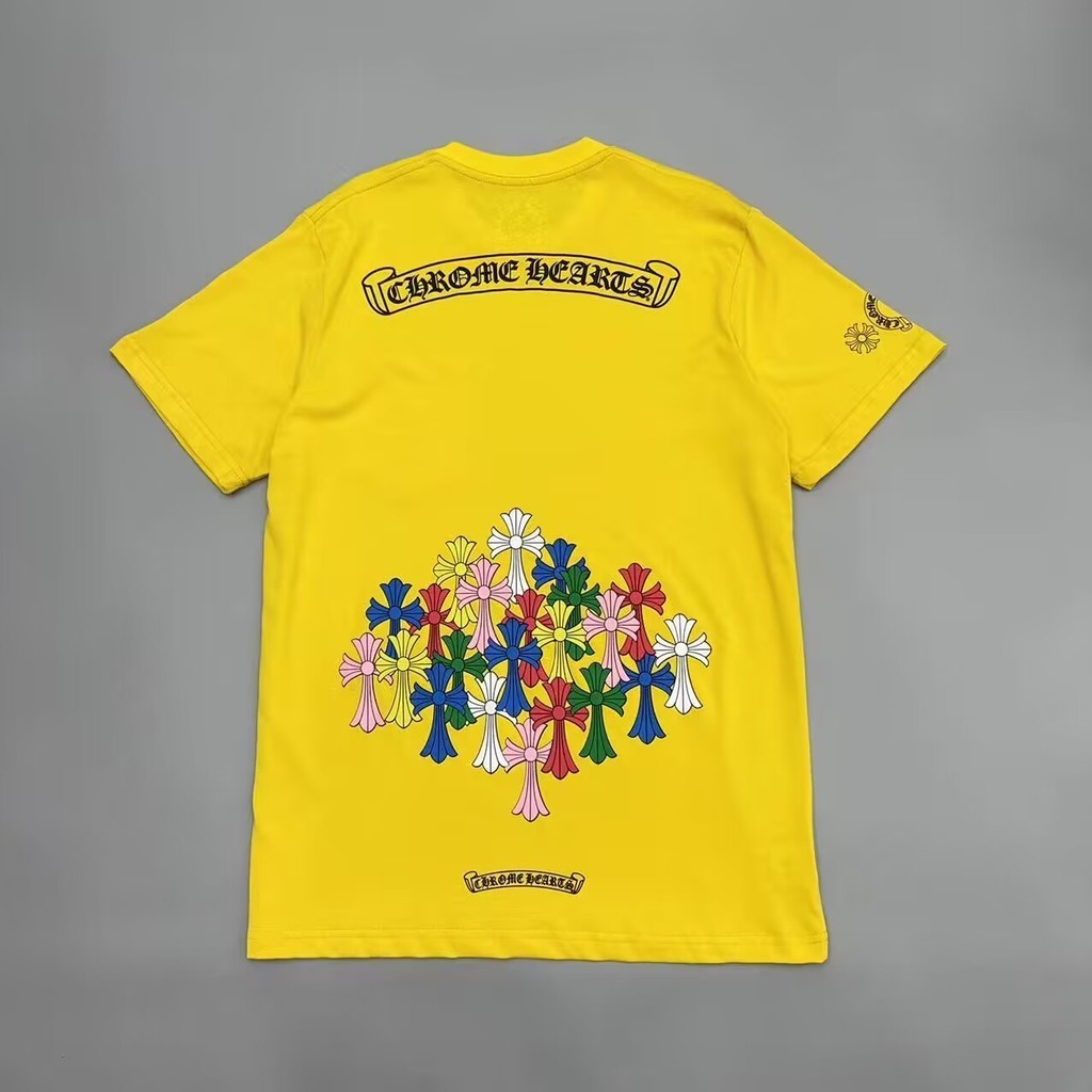 新款chrome Hearts 黃色幻彩十字組男女短袖T恤