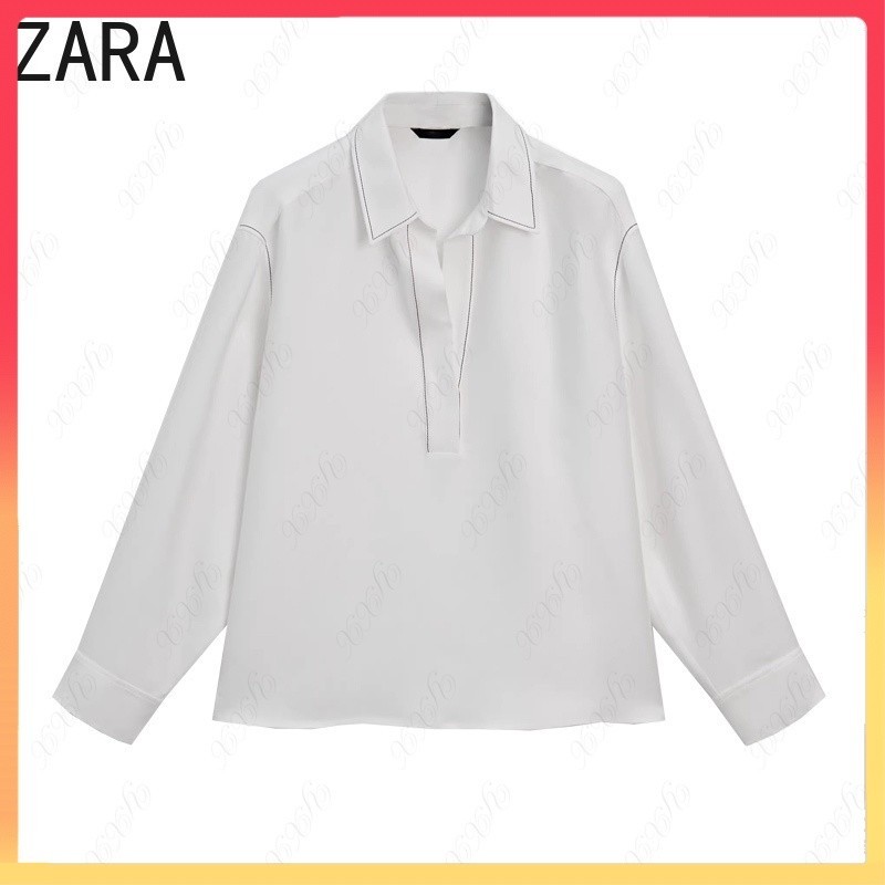 ZARA 新款女裝撞色明線裝飾Polo衫領襯衫 5101656