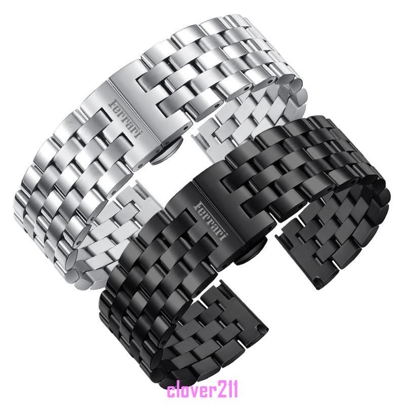 【高級錶帶】法拉利手錶帶鋼帶 實心不鏽鋼蝴蝶扣手錶鏈男女通用手錶配件22 24