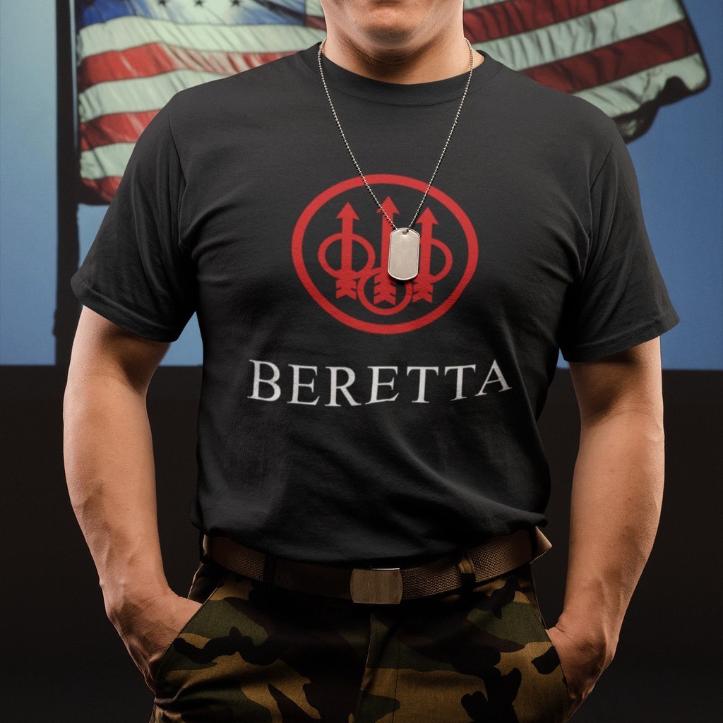 Beretta 標誌狙擊手槍男士黑色棉質運動健身加大碼男士 T 恤