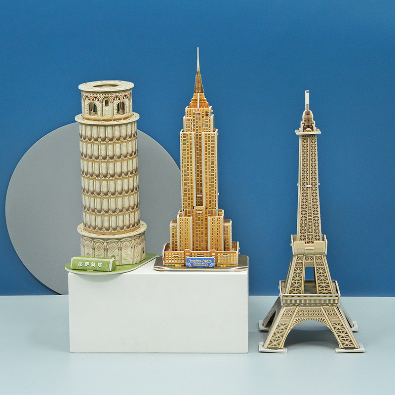 寶寶手工玩具開發智力動手世界著名建築模型禮物軍艦模型3D立體拼圖大本鐘泰姬陵羅馬塔男女孩益智玩具紙質模型DIY