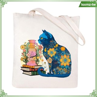 [LsxmzTW] 春季戶外旅行女士單肩包時尚可愛貓咪帆布托特包