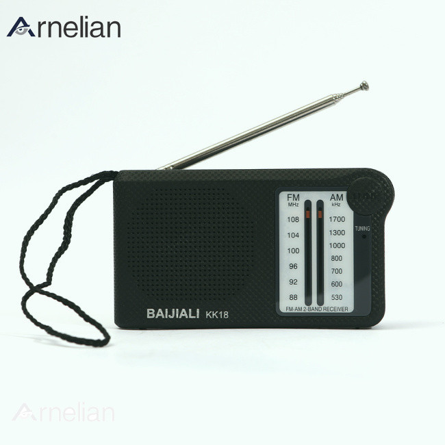 Arnelian KK18 AM FM 便攜式收音機 AA 電池供電收音機伸縮天線收音機 2 波段收音機,適合老年人家庭