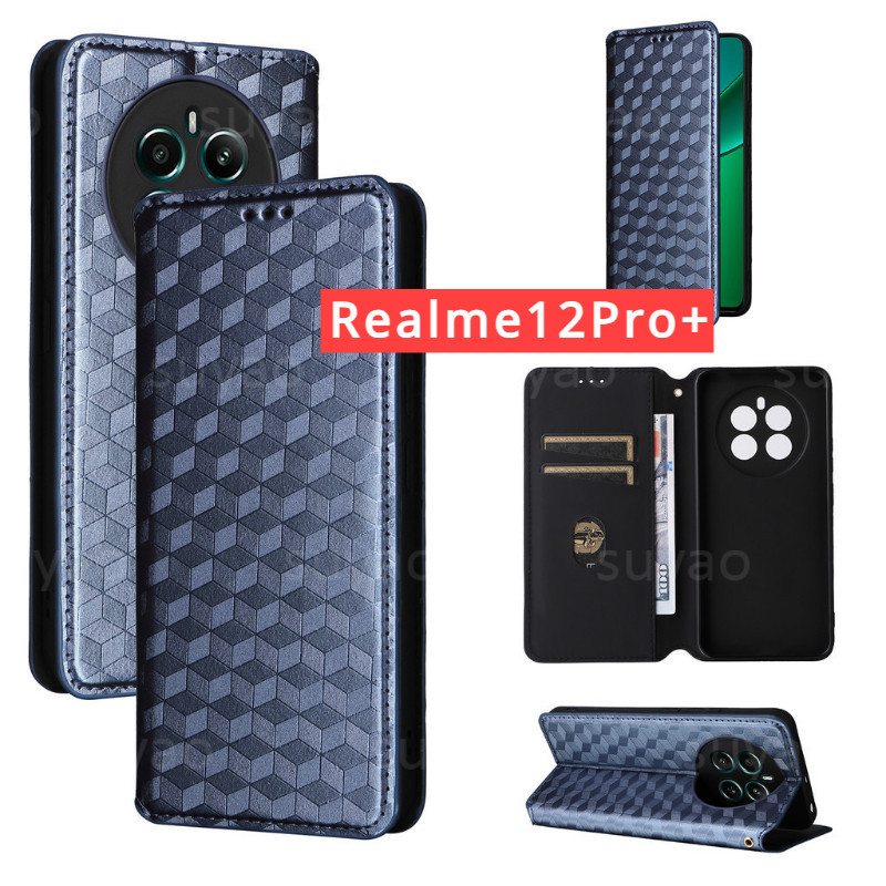 適用於 Realme 12 Pro+ 12Pro+ 12+ 12X 5G 2024 手機殼錢包翻蓋皮革 Realme12