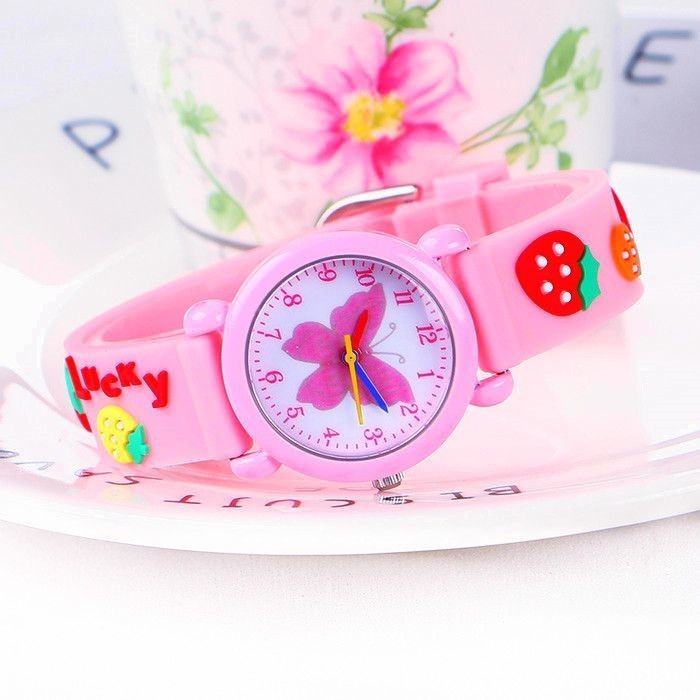 【熱銷】手錶兒童指針男童3歲到8歲卡通蝴蝶草莓幼兒小學生電子防水石英錶 時尚韓系手上裝飾 送朋友禮物