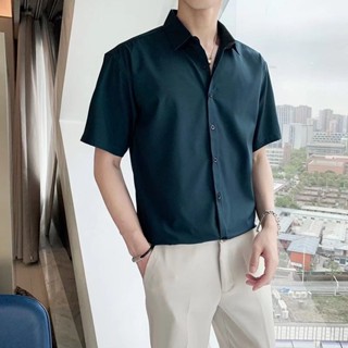 MIST- 短袖襯衫男 M-3XL四色可選 薄款襯衫 夏季韓版潮流襯衫 高級感 內搭寬鬆上衣 白色男士襯衫 男裝