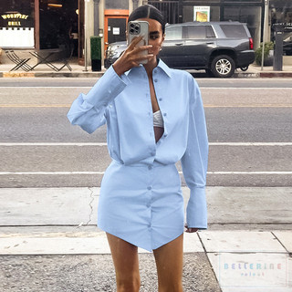 [ BELLERiNE select ] 嚴選法式簡約休閒襯衫式迷你洋裝連身裙 shirts mini dress