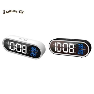Led 數字鬧鐘貪睡溫度濕度顯示 USB 台帶鏡子時鐘用於客廳裝飾