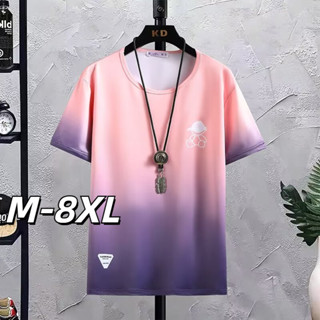 🔥48H出貨 M-8XL 夏季必備 韓系時尚涼感短袖T恤男 大尺碼五分袖上衣 寬鬆 簡約 落肩短t 休閒 加大尺碼