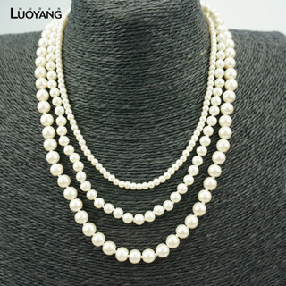 洛陽牡丹 日韓時尚多層珍珠短項鍊 項飾毛衣鏈