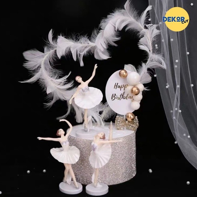 芭蕾舞女演員蛋糕裝飾 1 套 3 件芭蕾舞女演員生日蛋糕裝飾生日蛋糕配件