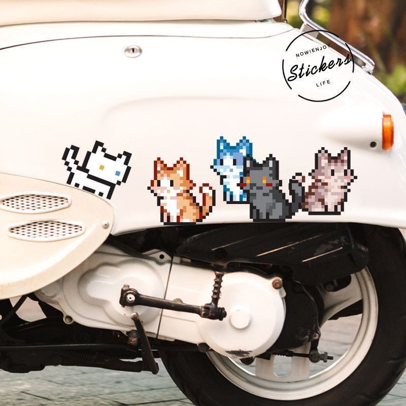 可愛卡通趣味像素風格貓咪車貼汽車摩托電動車身裝飾劃痕貼紙貼花